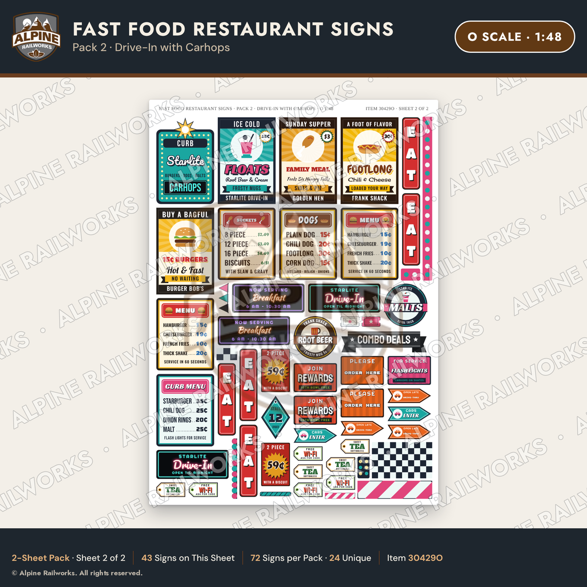 Alpine Railworks 30429O O Scale Fast Food Restaurant Signs