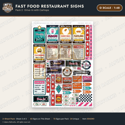 Alpine Railworks 30429O O Scale Fast Food Restaurant Signs