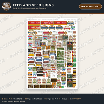 Alpine Railworks 30022HO HO Scale Feed and Seed Signs - 1950s Feed