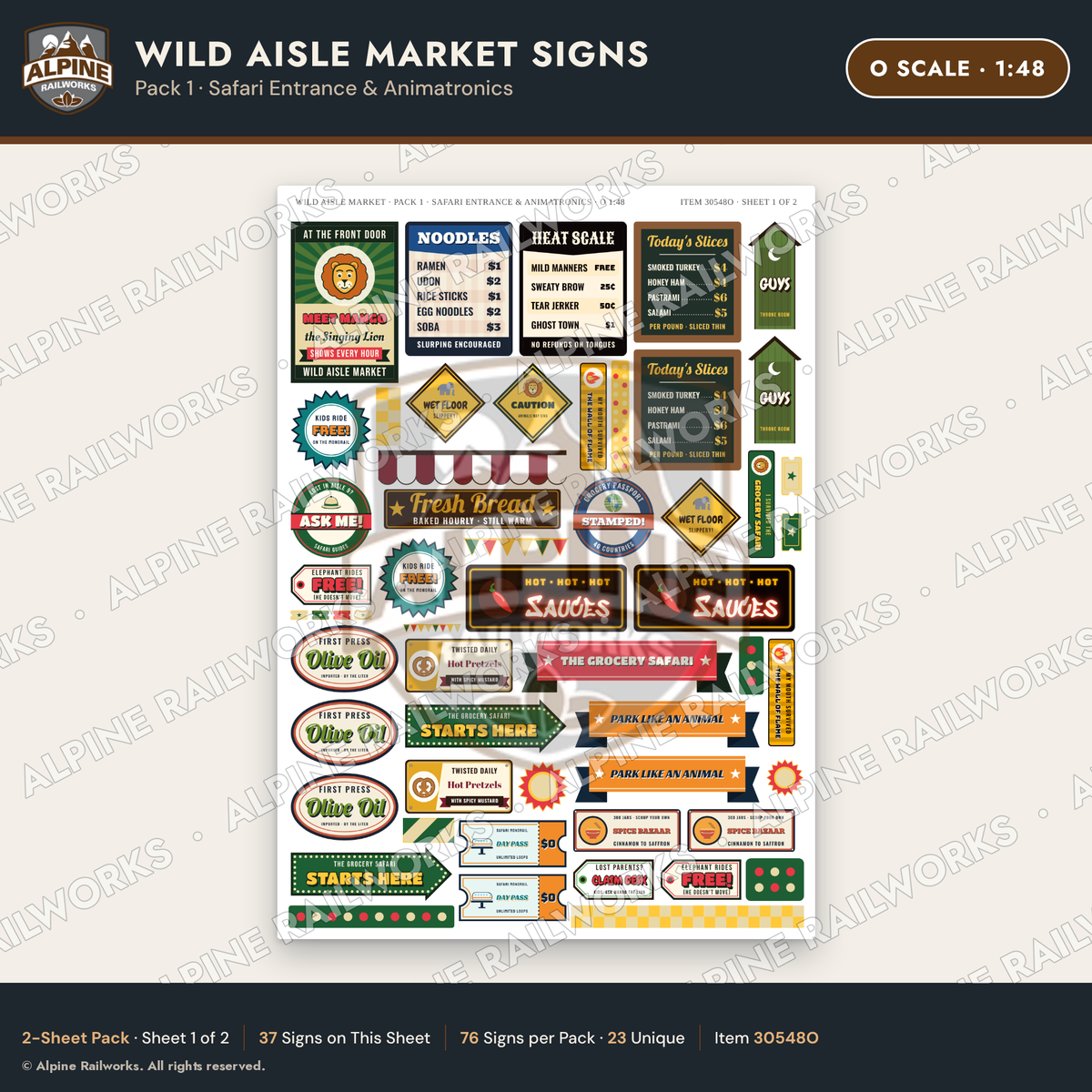 Alpine Railworks 30548O O Scale Roadside Signs - Jungle Grocery Store