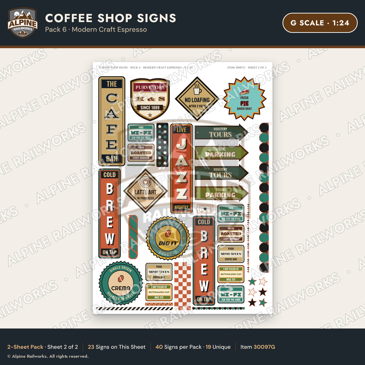 Alpine Railworks 30097G G Scale Coffee Shop Signs