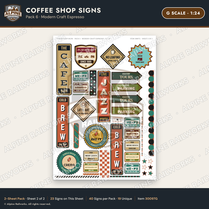 Alpine Railworks 30097G G Scale Coffee Shop Signs