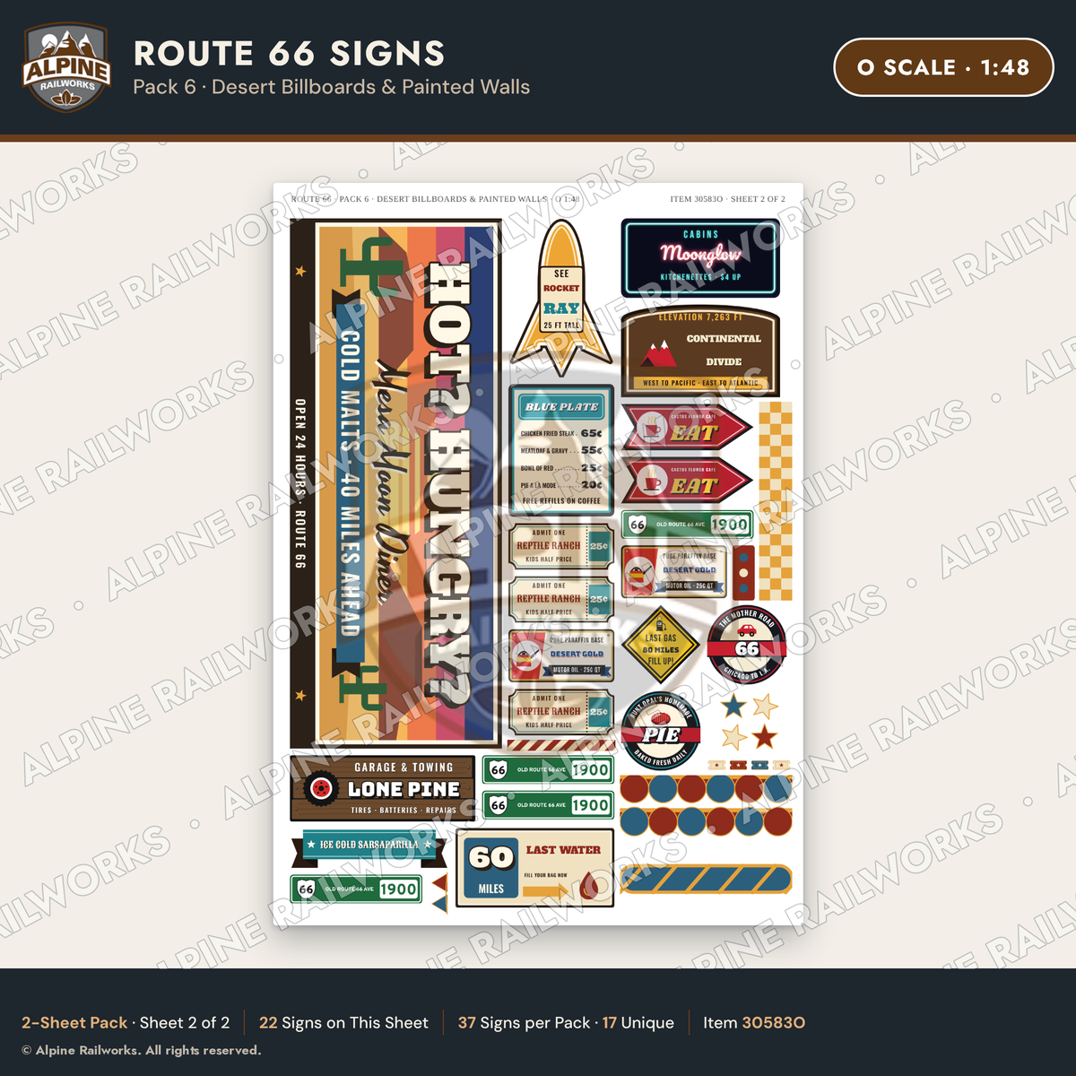 Alpine Railworks 30583O O Scale Route 66 Highway Signs