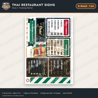 Alpine Railworks 30413G G Scale Thai Restaurant Signs