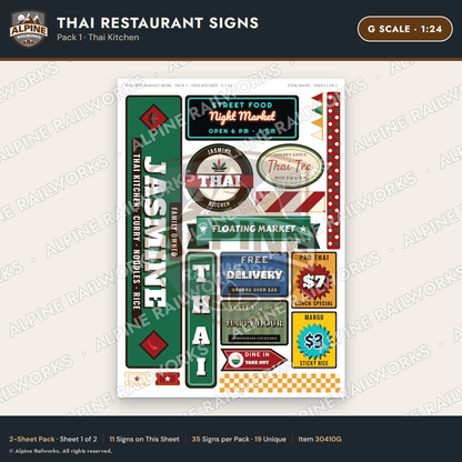 Alpine Railworks 30410G G Scale Thai Restaurant Signs - Thai Kitchen