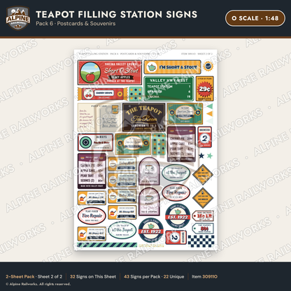 Alpine Railworks 30911O O Scale Roadside Signs - Teapot Gas Station