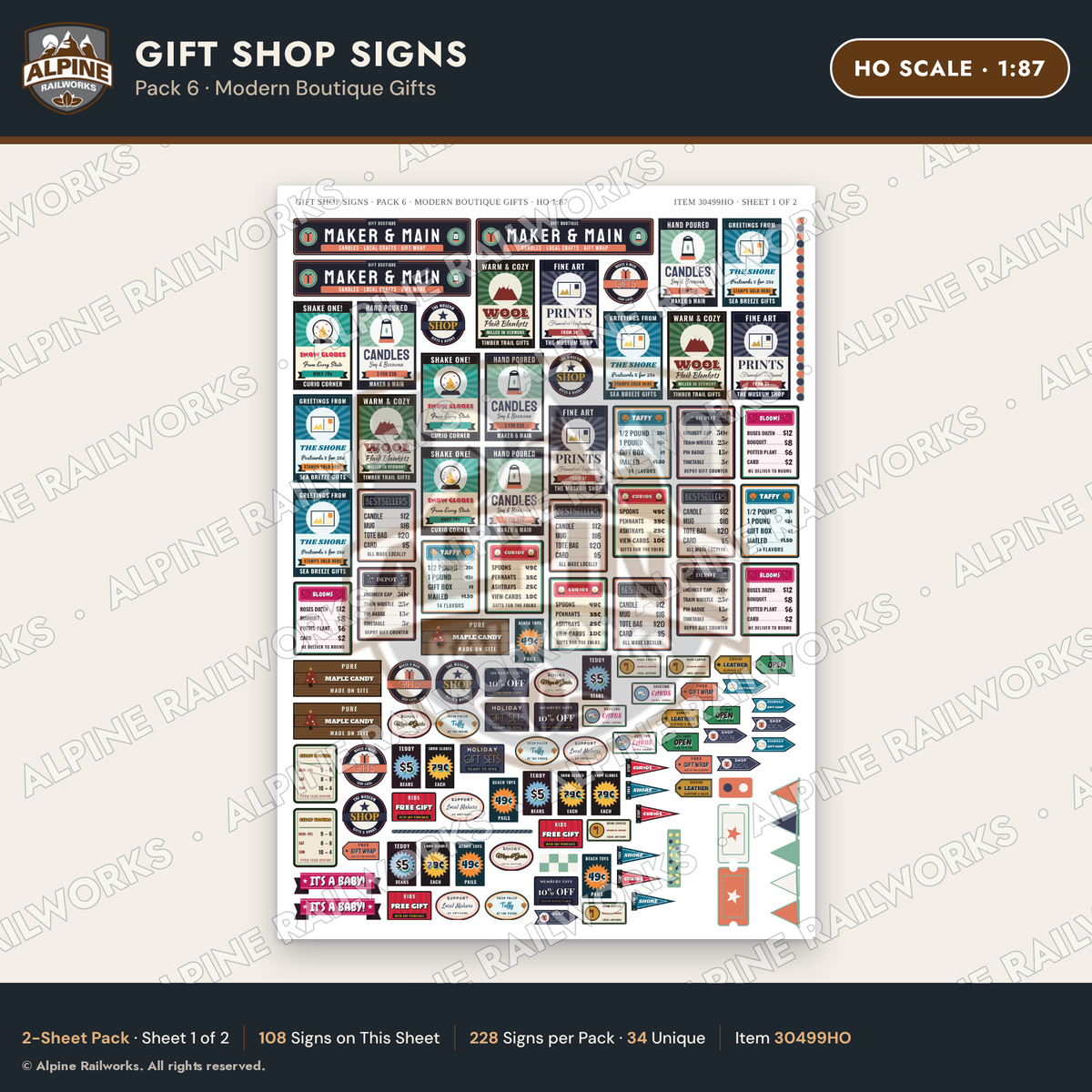 Alpine Railworks 30499HO HO Scale Gift Shop Signs