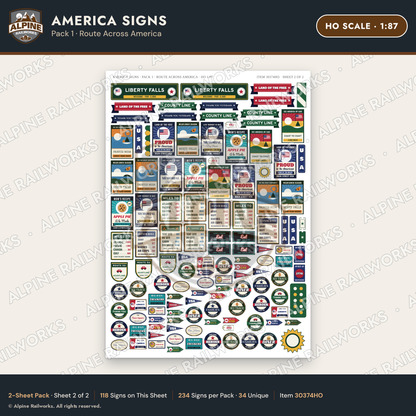 Alpine Railworks 30374HO HO Scale America Signs - Route Across America