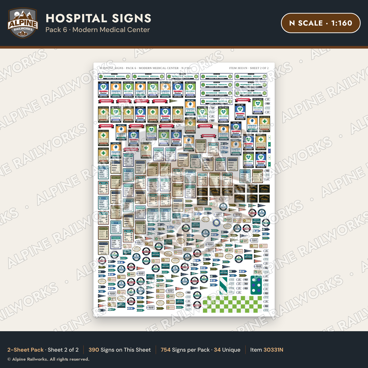 Alpine Railworks 30331N N Scale Hospital Signs - Modern Medical Center
