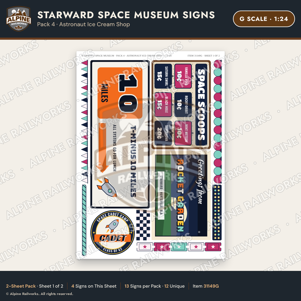 Alpine Railworks 31149G G Scale Roadside Signs - Space Museum