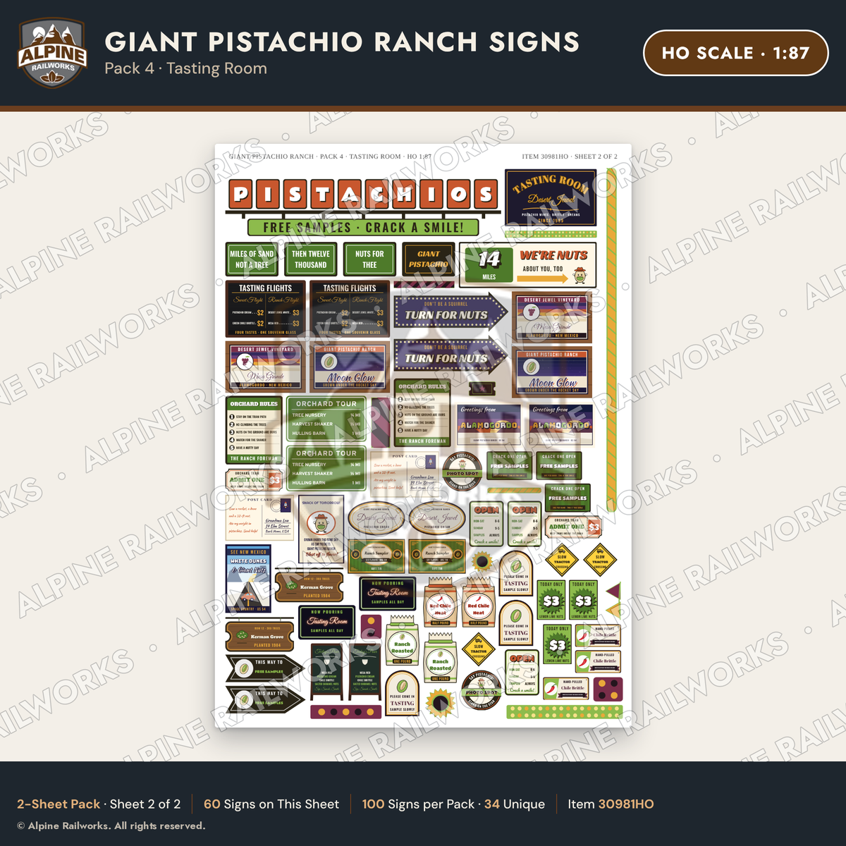 Alpine Railworks 30981HO HO Scale Roadside Signs - Giant Pistachio