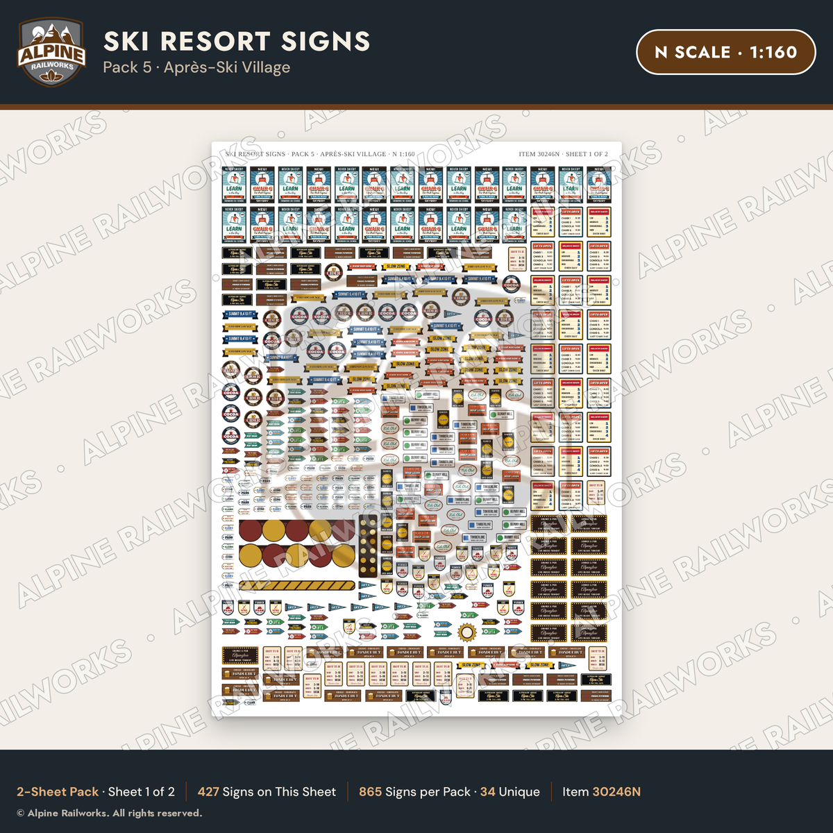 Alpine Railworks 30246N N Scale Ski Resort Signs - Apres-Ski Village