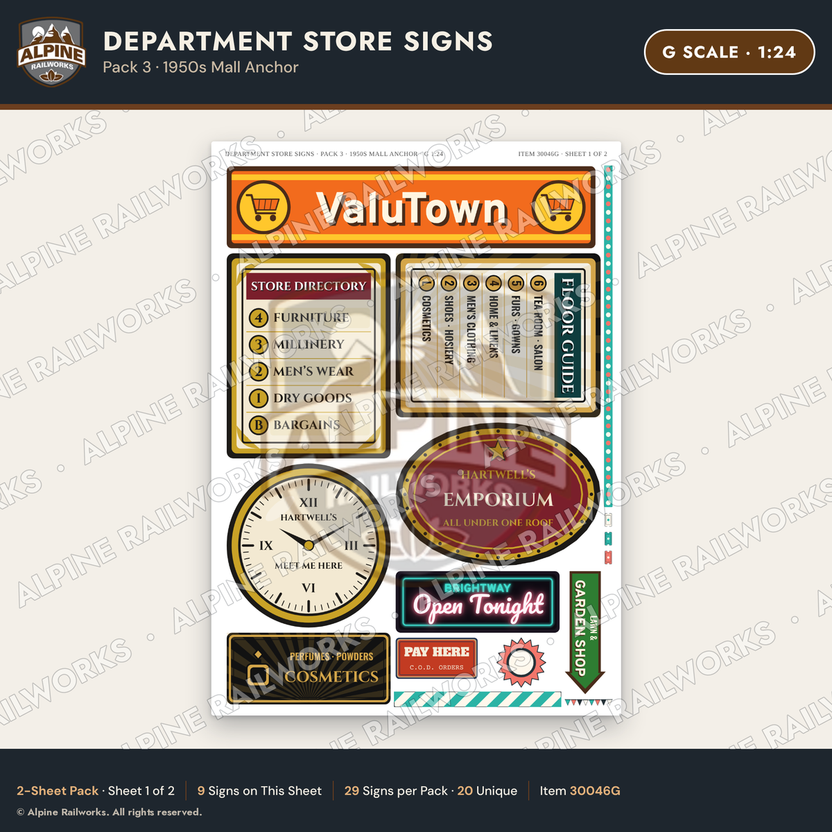 Alpine Railworks 30046G G Scale Department Store Signs - Mall Anchor