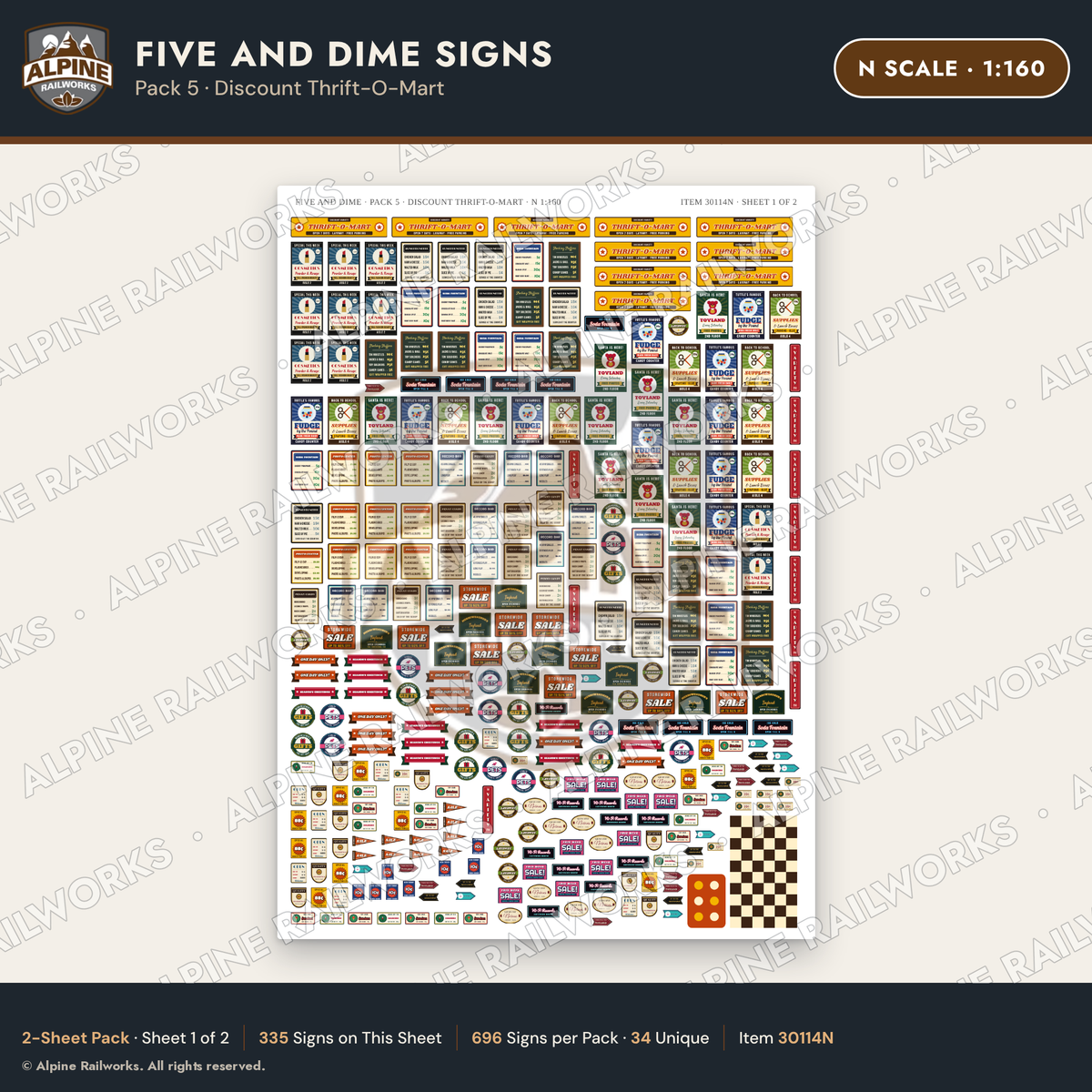 Alpine Railworks 30114N N Scale Five and Dime Signs