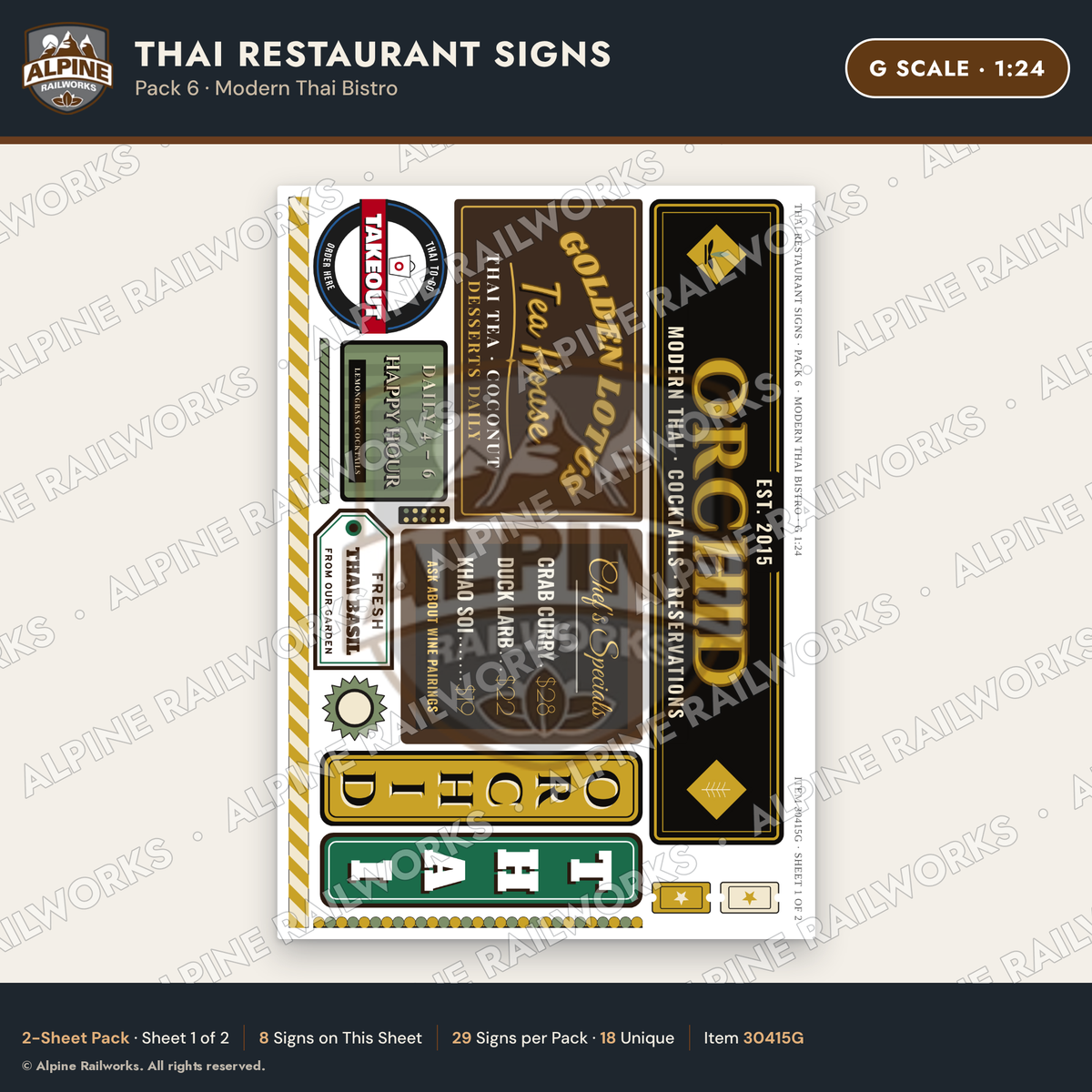 Alpine Railworks 30415G G Scale Thai Restaurant Signs