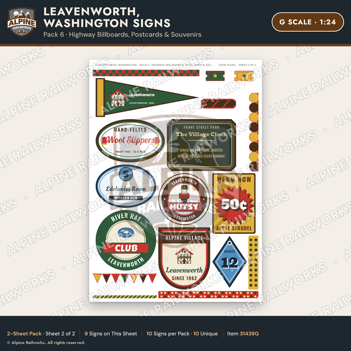 Alpine Railworks 31439G G Scale Leavenworth WA Signs - Billboards