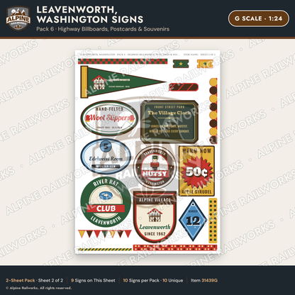 Alpine Railworks 31439G G Scale Leavenworth WA Signs - Billboards