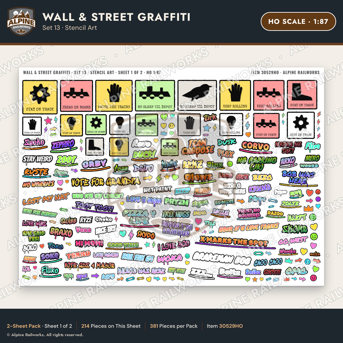 Alpine Railworks 30529HO HO Scale Wall & Street Graffiti Cut-Outs
