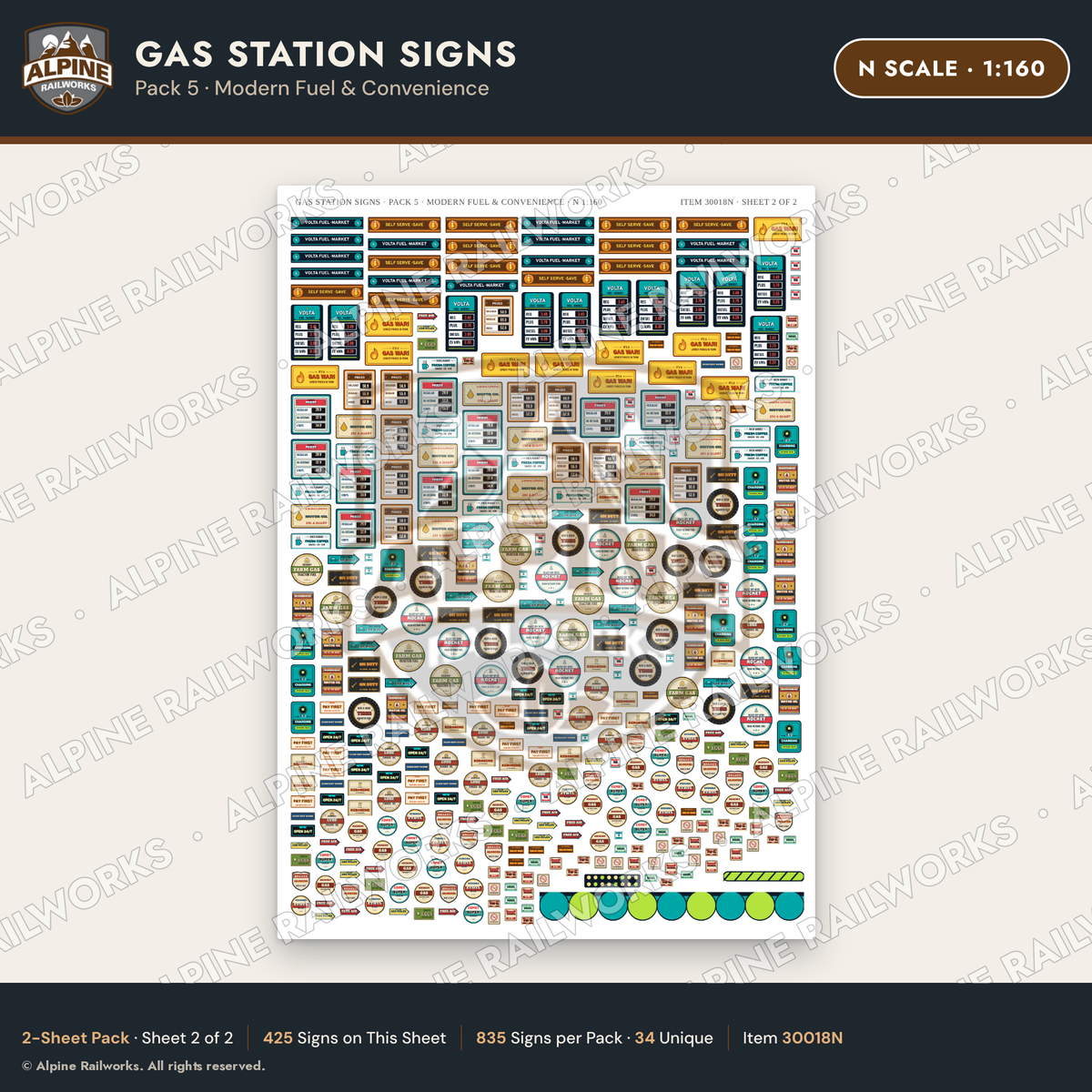 Alpine Railworks 30018N N Scale Gas Station Signs - Modern Fuel