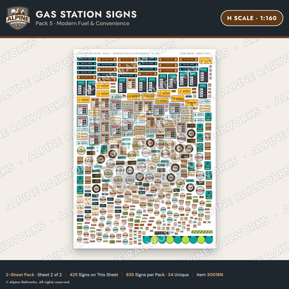 Alpine Railworks 30018N N Scale Gas Station Signs - Modern Fuel