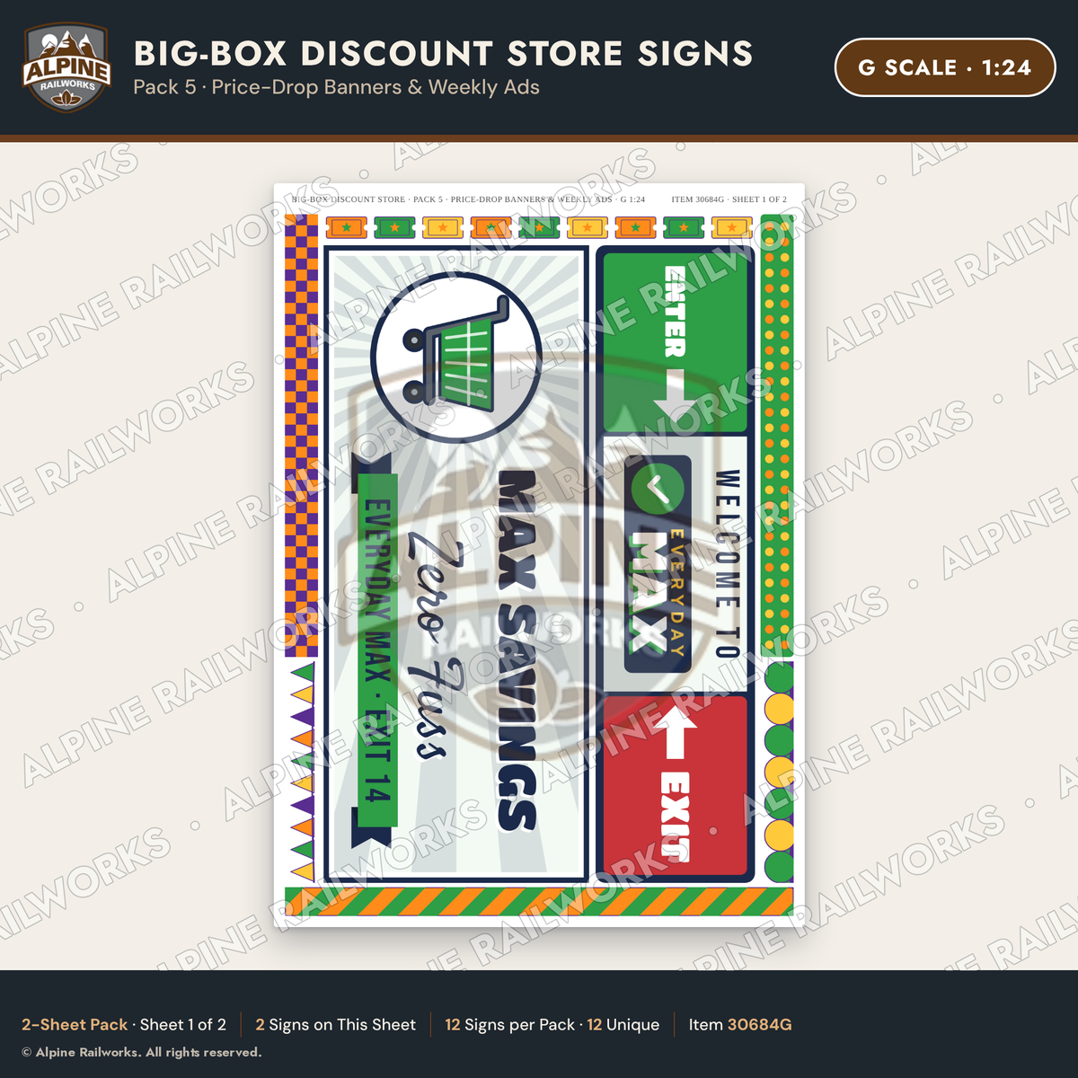 Alpine Railworks 30684G G Scale Big-Box Discount Store Signs