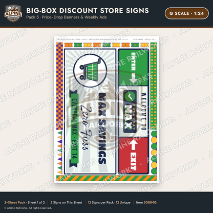 Alpine Railworks 30684G G Scale Big-Box Discount Store Signs