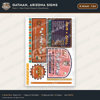 Alpine Railworks 31237G G Scale Oatman AZ Signs - Main Street Shops