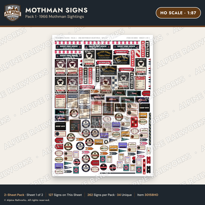 Alpine Railworks 30158HO HO Scale Mothman Signs - Mothman Sightings
