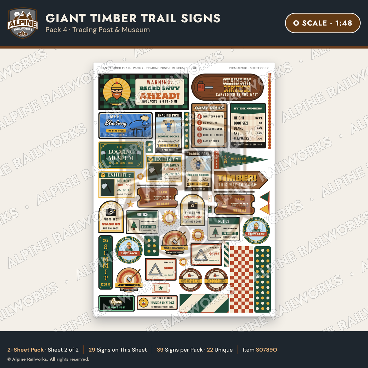 Alpine Railworks 30789O O Scale Roadside Signs - Lumberjack Redwoods
