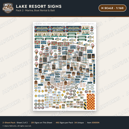 Alpine Railworks 30693N N Scale Lake Resort Signs - Marina