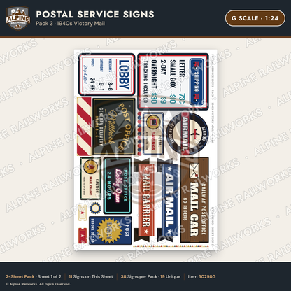 Alpine Railworks 30298G G Scale Postal Service Signs - Victory Mail