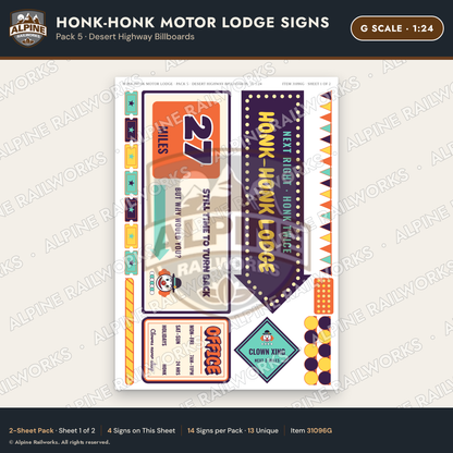 Alpine Railworks 31096G G Scale Roadside Signs - Clown Motel