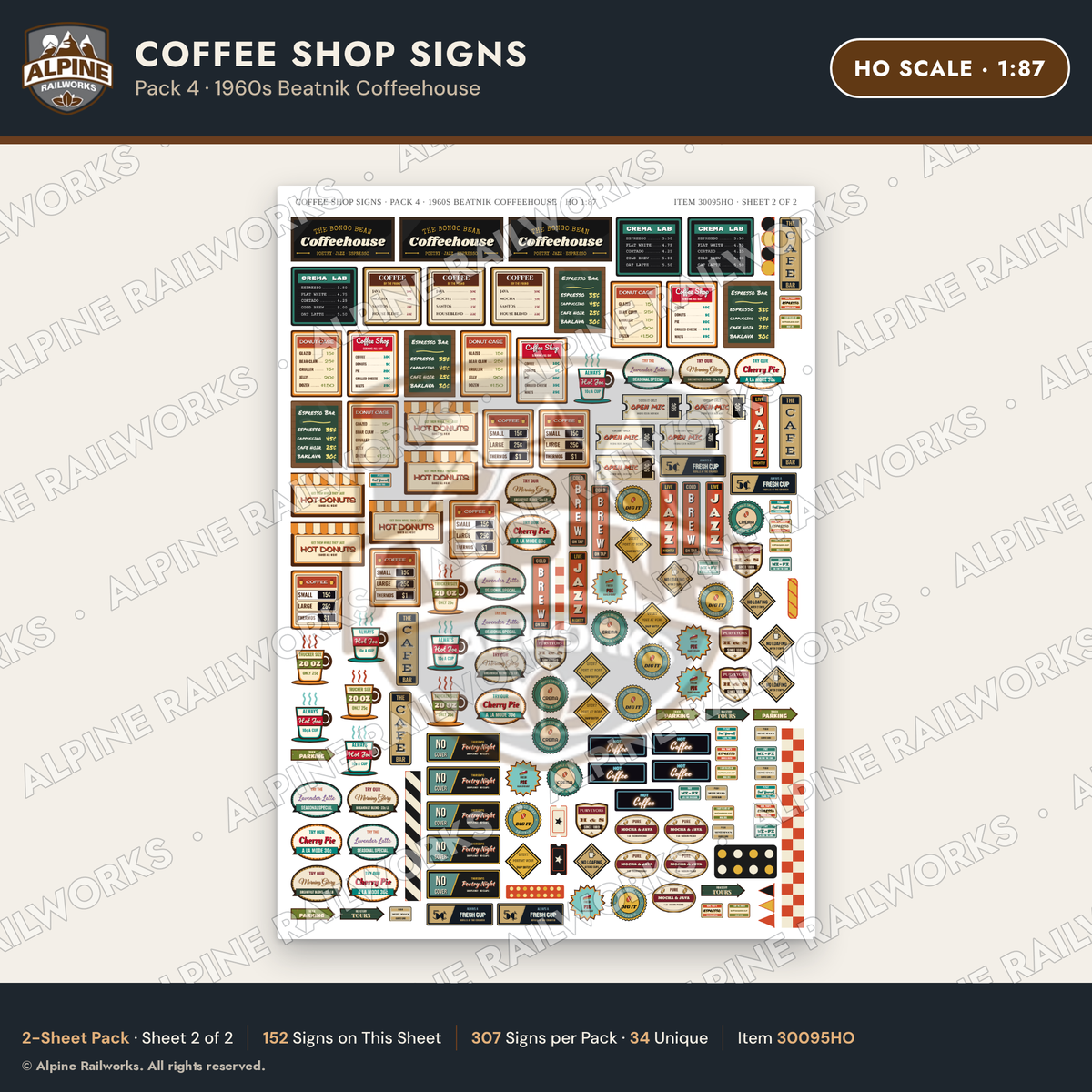 Alpine Railworks 30095HO HO Scale Coffee Shop Signs