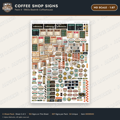 Alpine Railworks 30095HO HO Scale Coffee Shop Signs