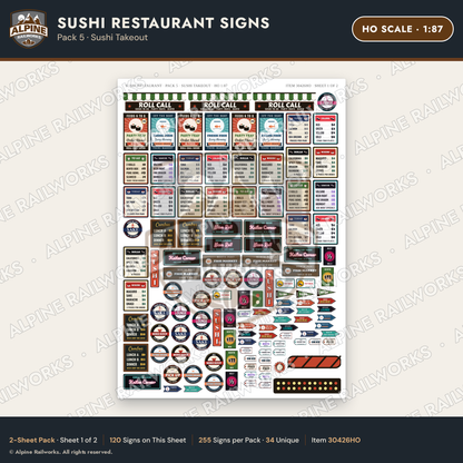 Alpine Railworks 30426HO HO Scale Sushi Restaurant Signs