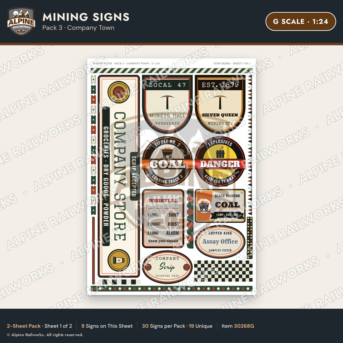 Alpine Railworks 30268G G Scale Mining Signs - Company Town