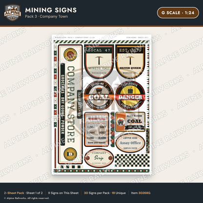 Alpine Railworks 30268G G Scale Mining Signs - Company Town