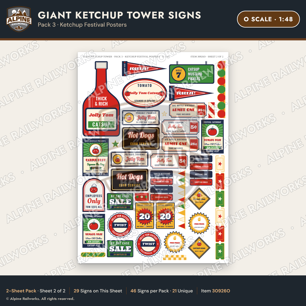 Alpine Railworks 30926O O Scale Roadside Signs - Ketchup Bottle Tower