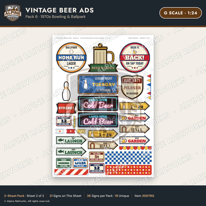 Alpine Railworks 30079G G Scale Vintage Beer Ads - 1970s Bowling