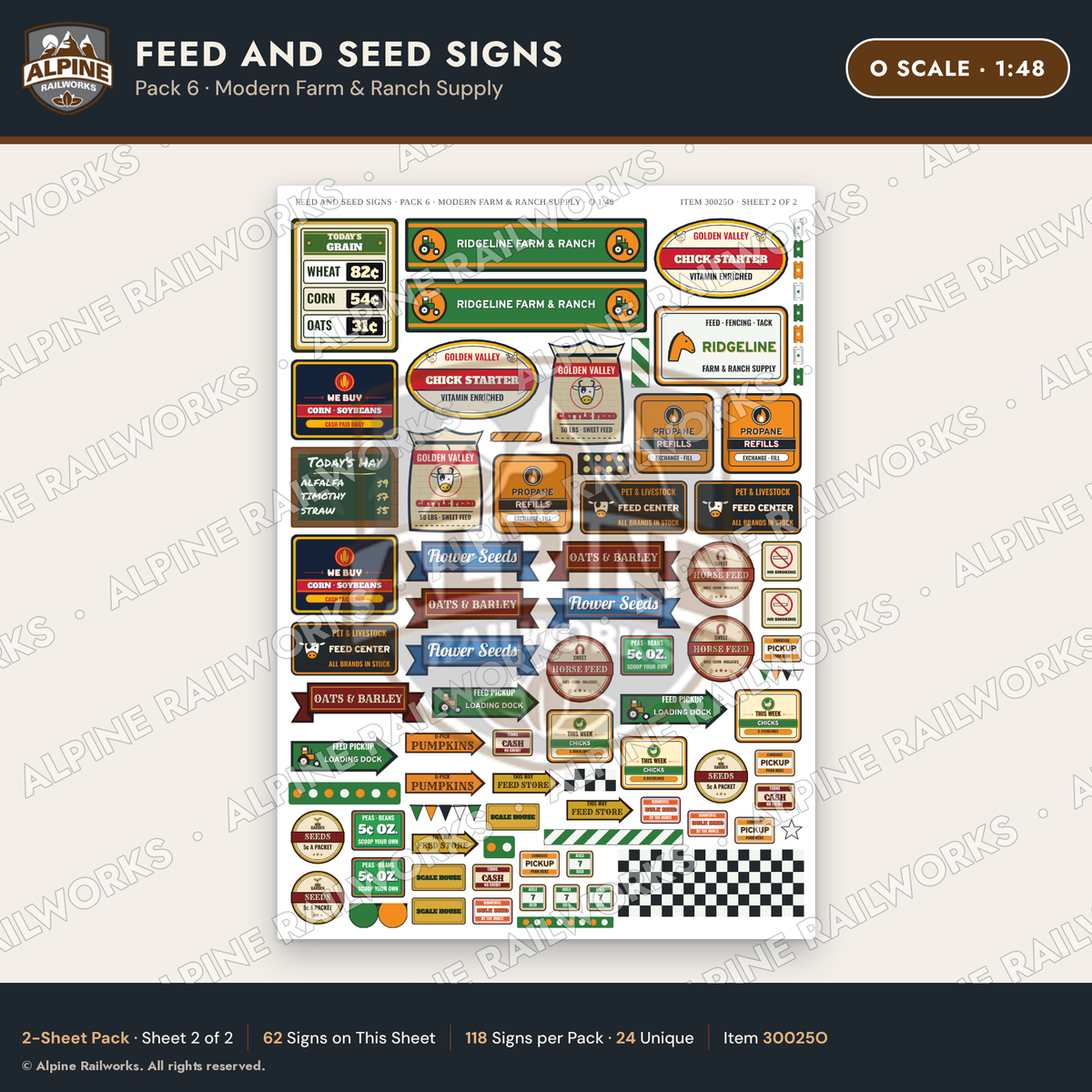 Alpine Railworks 30025O O Scale Feed and Seed Signs - Modern Farm