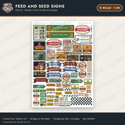 Alpine Railworks 30025O O Scale Feed and Seed Signs - Modern Farm