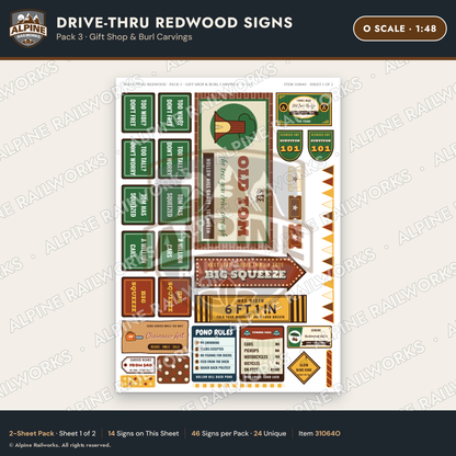 Alpine Railworks 31064O O Scale Roadside Signs - Drive-Thru Tree