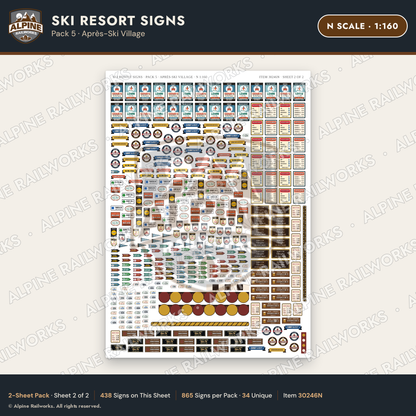 Alpine Railworks 30246N N Scale Ski Resort Signs - Apres-Ski Village