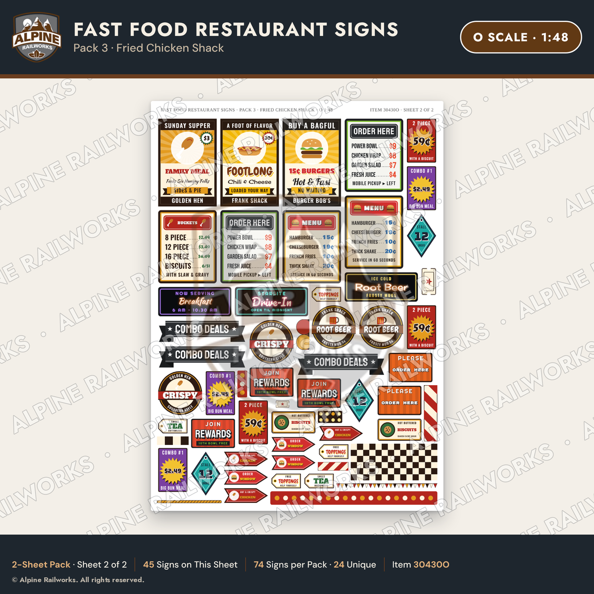 Alpine Railworks 30430O O Scale Fast Food Restaurant Signs