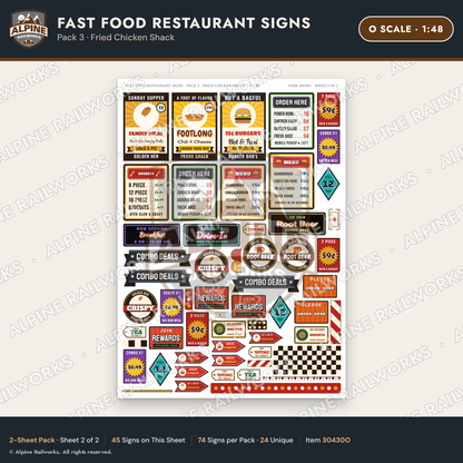 Alpine Railworks 30430O O Scale Fast Food Restaurant Signs