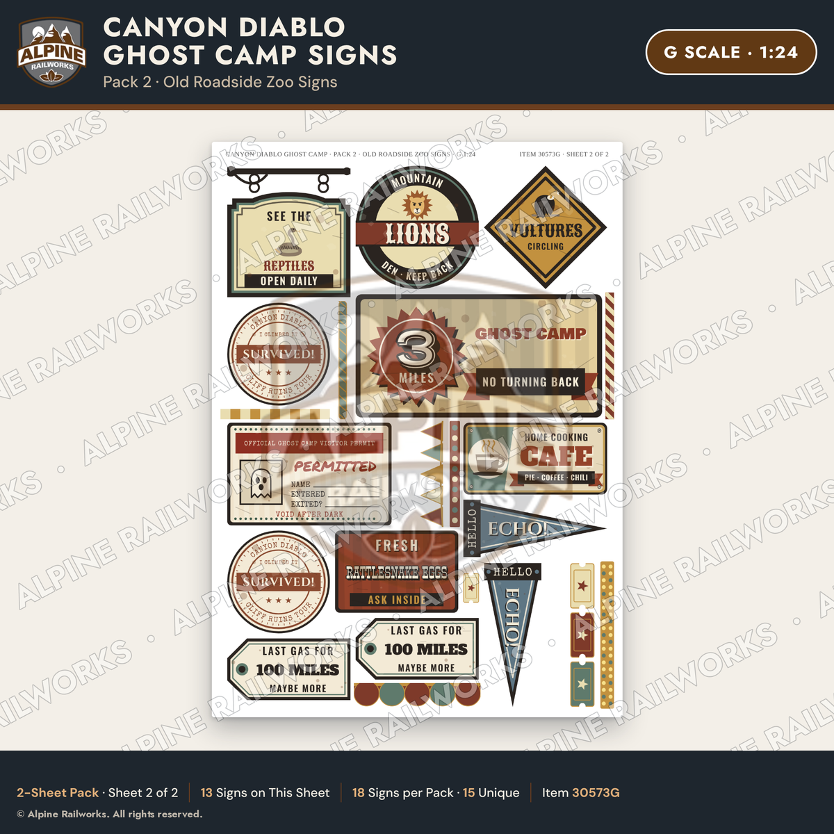 Alpine Railworks 30573G G Scale Roadside Signs - Desert Ghost Town