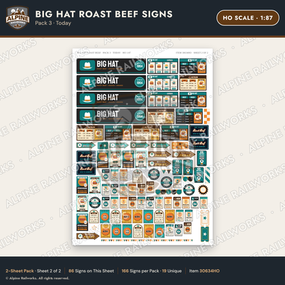 Alpine Railworks 30634HO HO Scale Fast Food Signs - Western Roast Beef