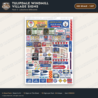 Alpine Railworks 31180HO HO Scale Roadside Signs - Windmill Village