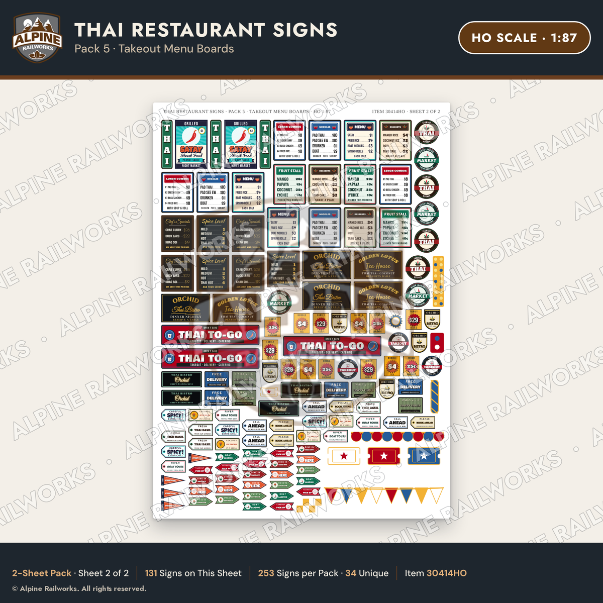 Alpine Railworks 30414HO HO Scale Thai Restaurant Signs