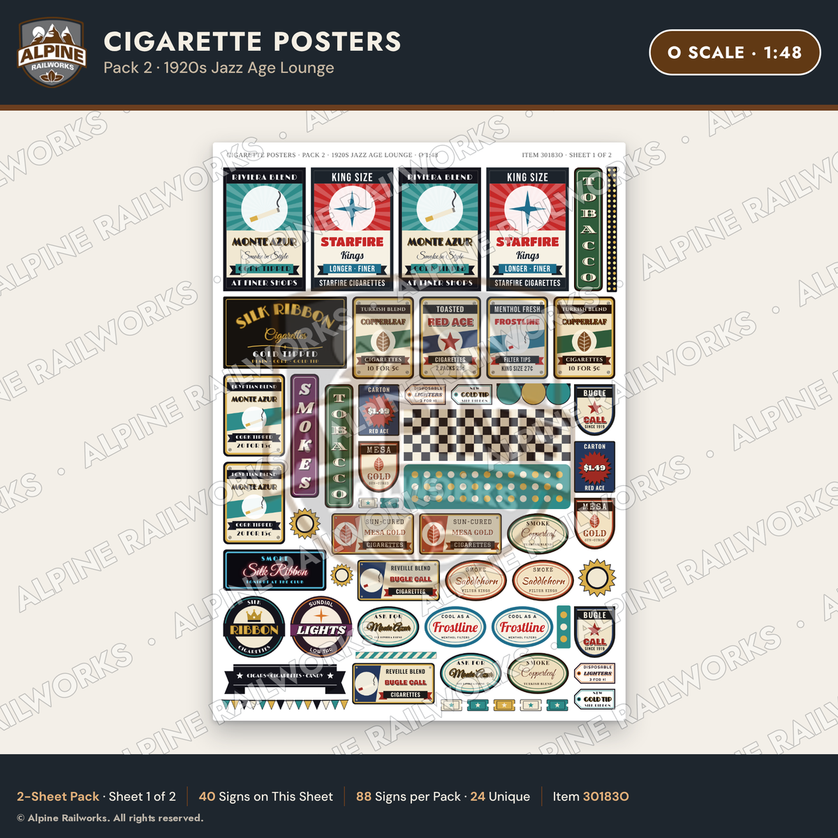 Alpine Railworks 30183O O Scale Cigarette Posters - Jazz Age Lounge
